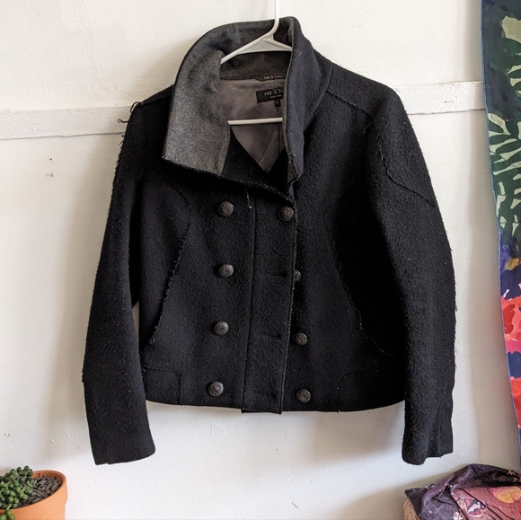 Rag & Bone Wool Cashmere Distressed Cropped Peacoat - Punk Grunge Goth Designer - Picture 3 of 14